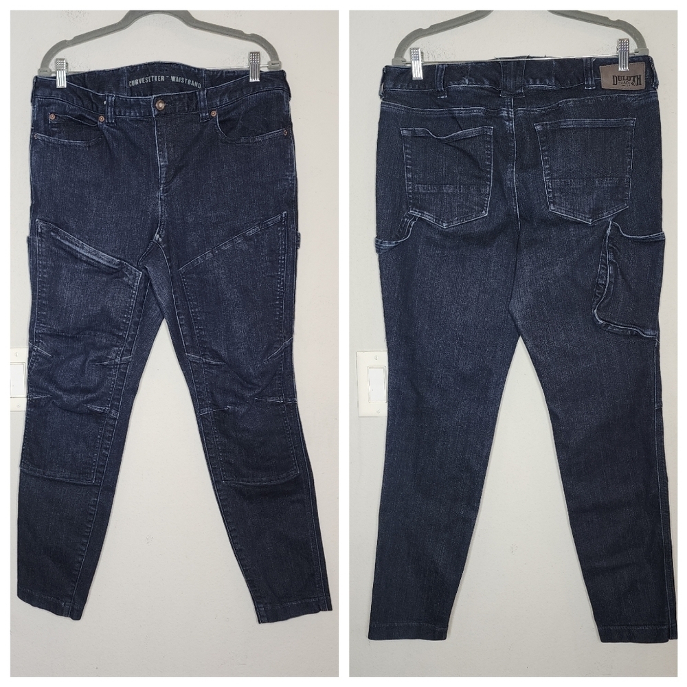 Duluth Trading Double Chapped Work Denim Skinny Leg Darkwash Jeans Size 12